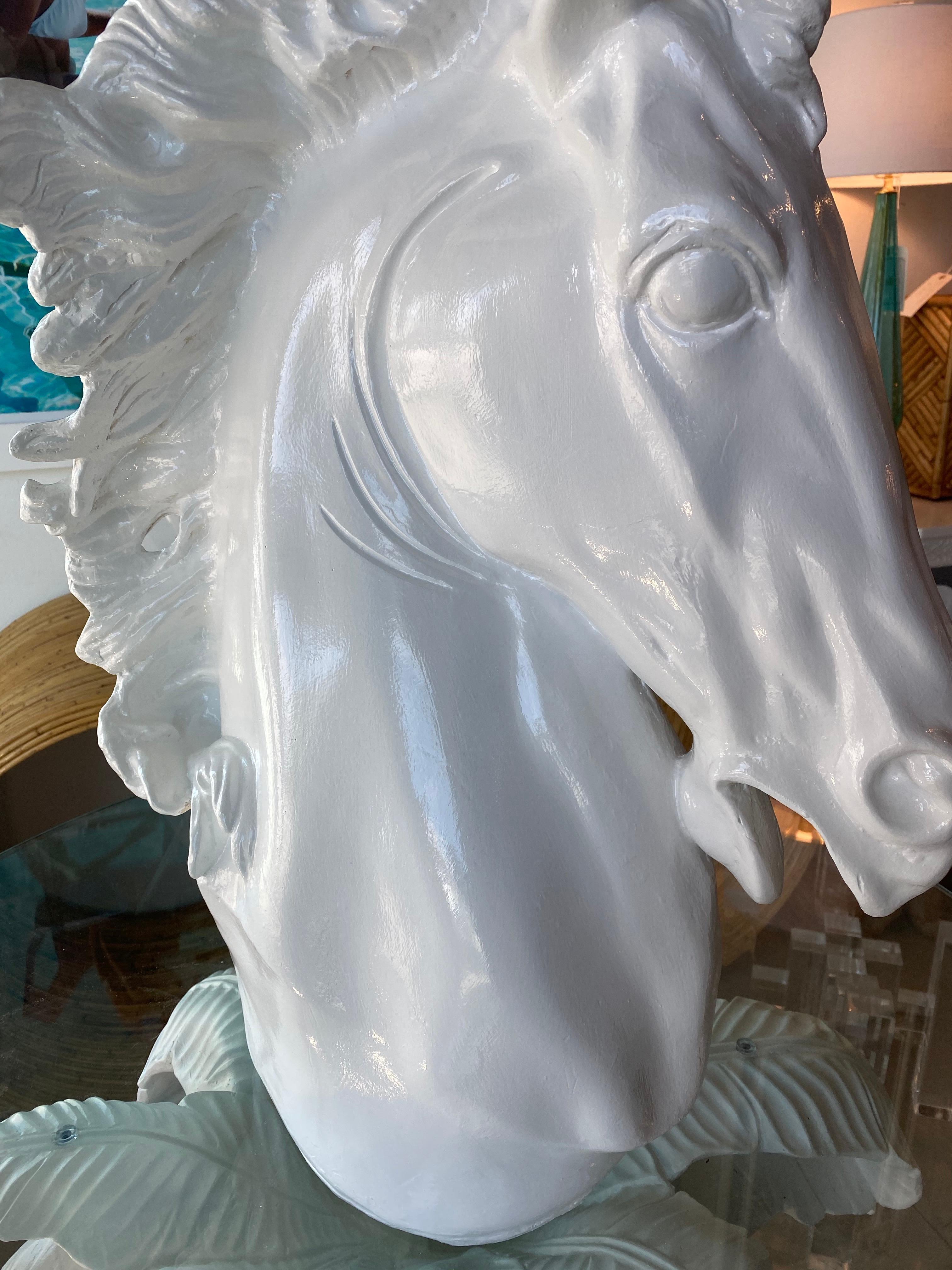 Late 20th Century Vintage Plaster White Lacquered Modern Large Horse Head Statue For Sale
