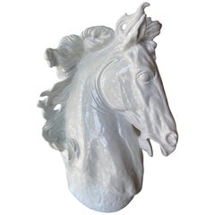 Vintage Plaster White Lacquered Modern Large Horse Head Statue