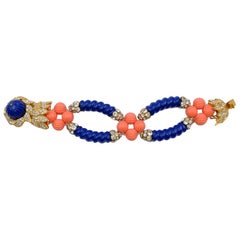 Vintage Plastic Blue Navy Coral Bracelet 1980s