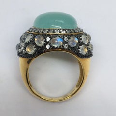 Vergoldeter Sterlingsilber- Chalcedon-Ring mit Mondstein, hergestellt in China