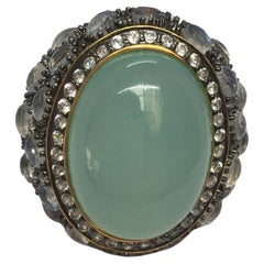 Vergoldeter Sterlingsilber- Chalcedon-Ring mit Mondstein, hergestellt in China