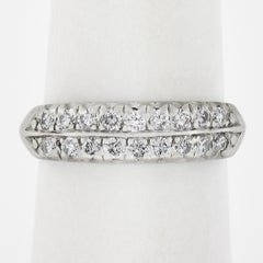 Vintage Platinum 0.27ctw Dual Two Row Round Fishtail Pave Diamond Band Ring
