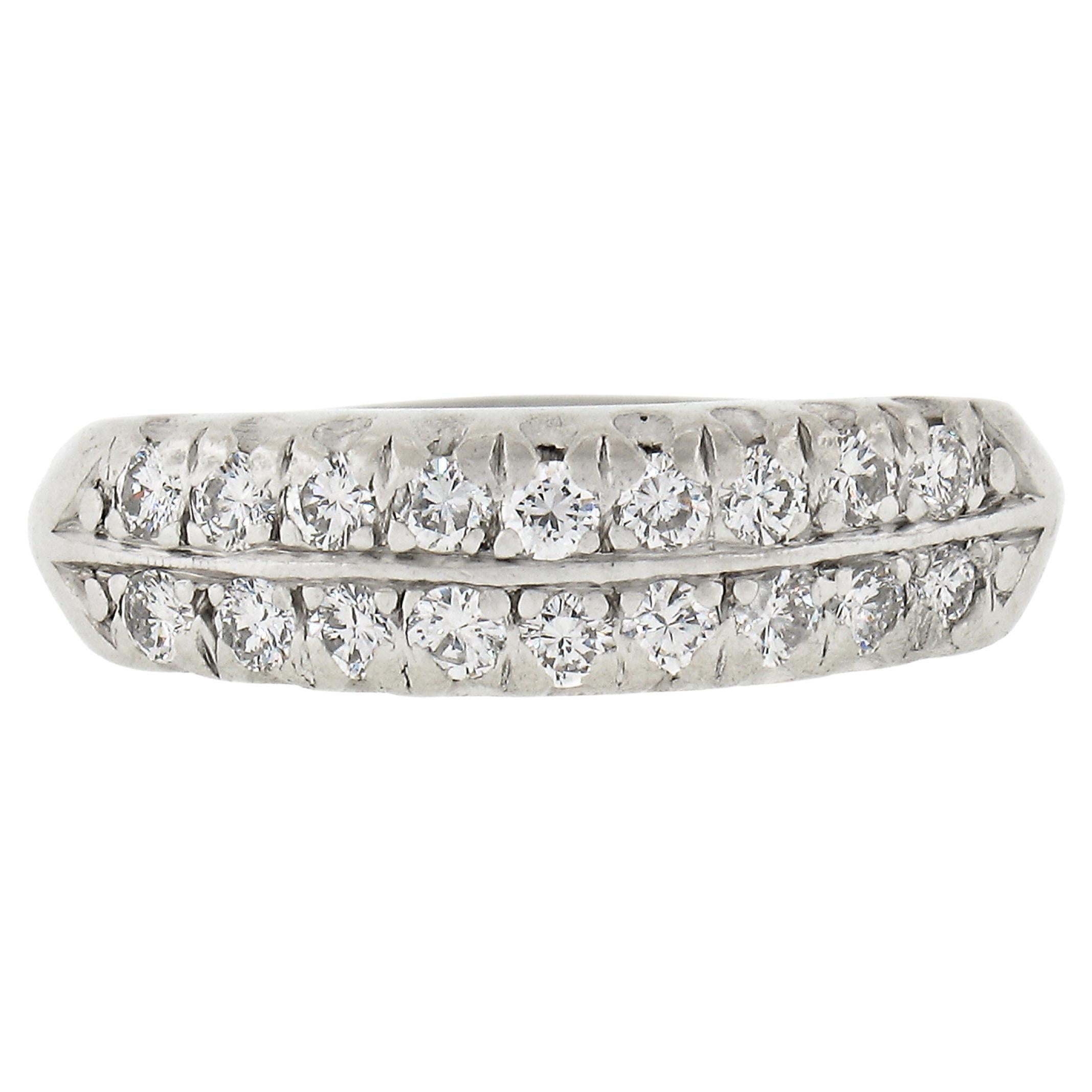 Vintage Platinum 0.27ctw Dual Two Row Round Fishtail Pave Diamond Band Ring For Sale