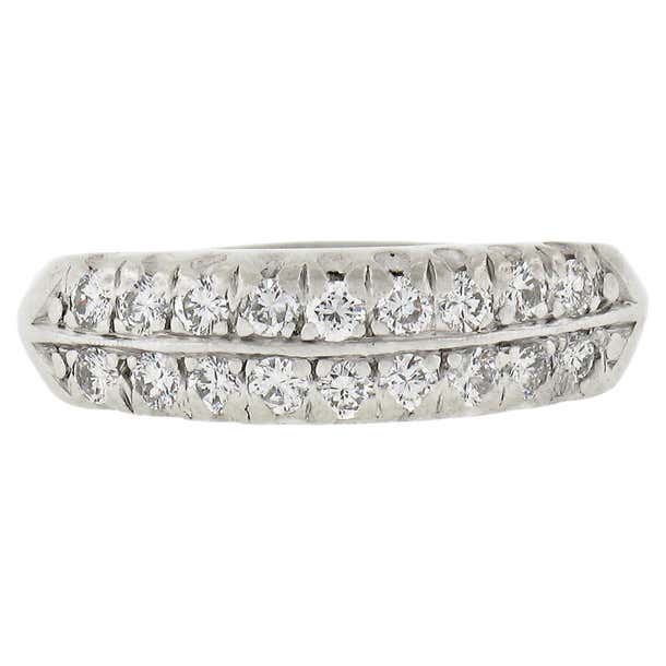 Fishtail Setting Band Vintage Platinum 0.27ctw Dual Two Row Round Fishtail Pave Diamond Band ...