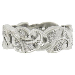 Vintage Platinum 0.40ctw Old Cut Diamond Wide Floral Eternity Wedding Band Ring