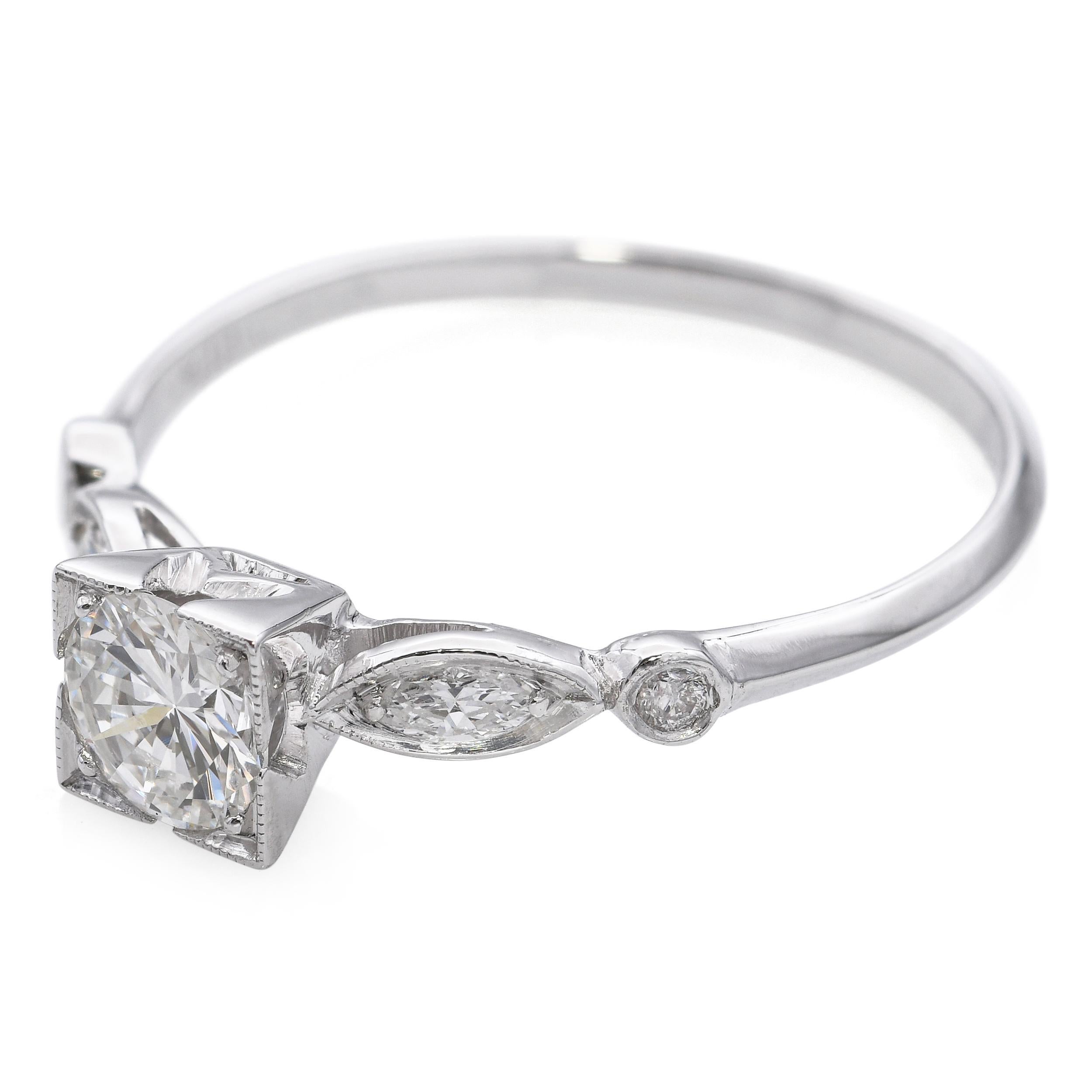 Vintage Platin 0.55tcw G Vs1 Diamant Ring im Zustand „Gut“ im Angebot in New York, NY