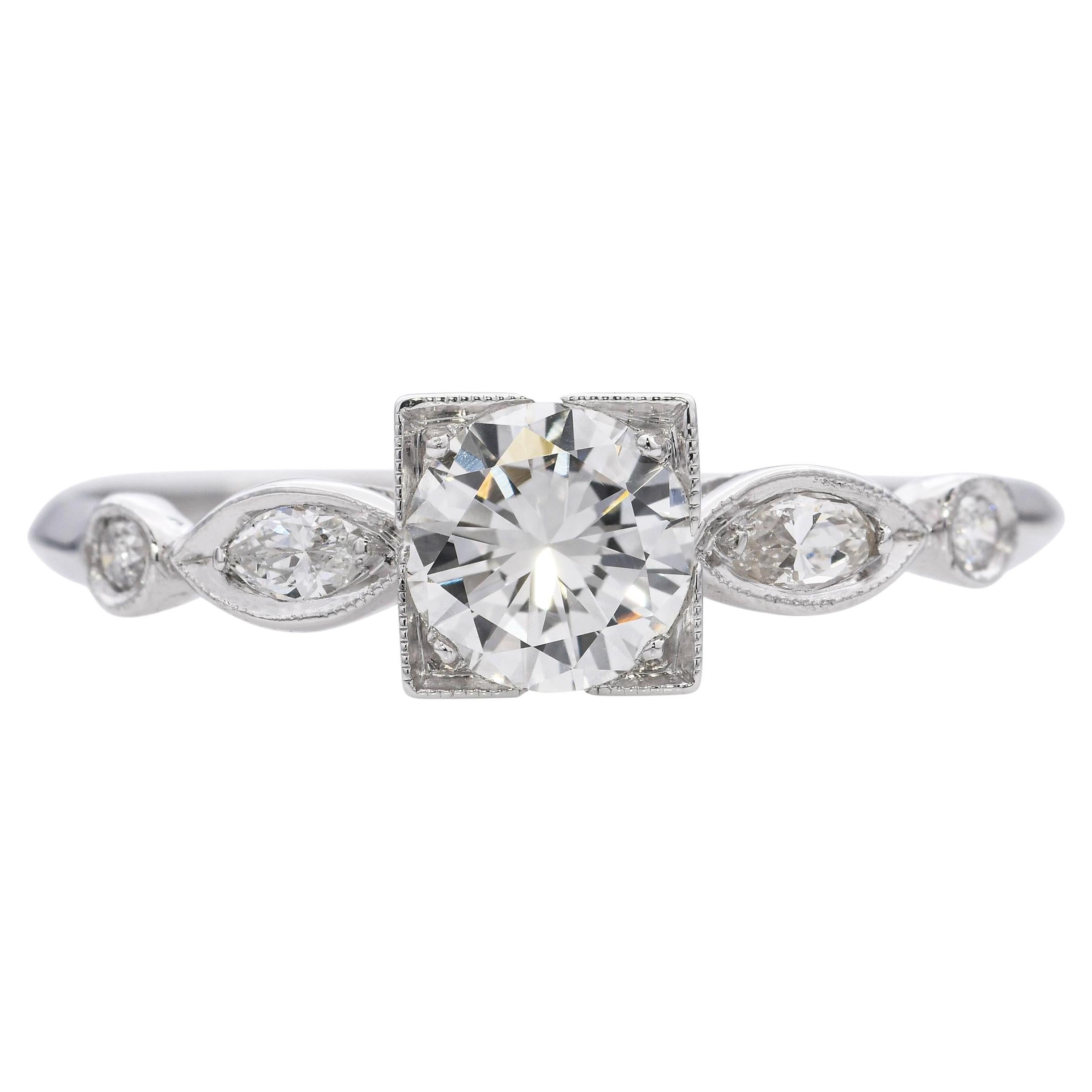 Vintage Platin 0.55tcw G Vs1 Diamant Ring im Angebot