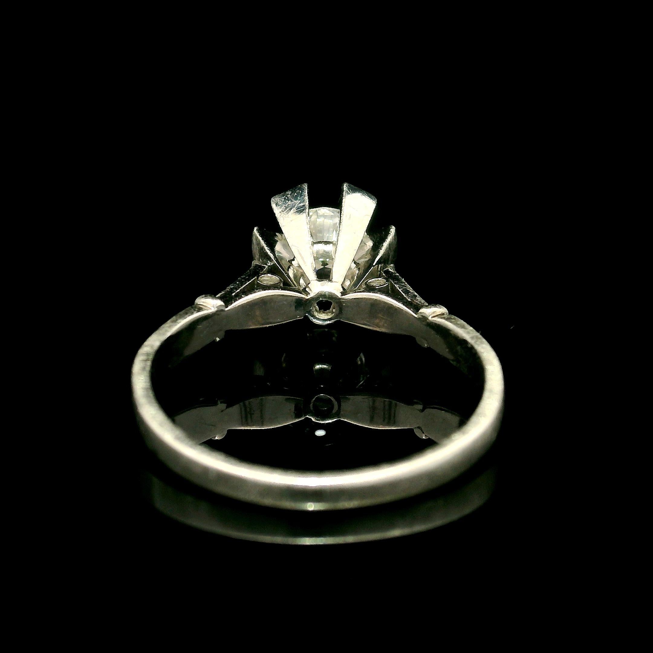 Vintage Platinum 0.57ctw Old Diamond Triangular Prong Engagement Solitaire Ring For Sale 6