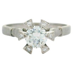 Vintage Platinum 0.57ctw Old Diamond Triangular Prong Engagement Solitaire Ring