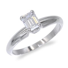 Vintage Platinum 0.59ct Emerald Cut Diamond Solitaire Ring