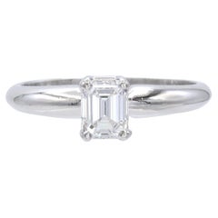 Vintage Platinum 0.59ct Emerald Cut Diamond Solitaire Ring