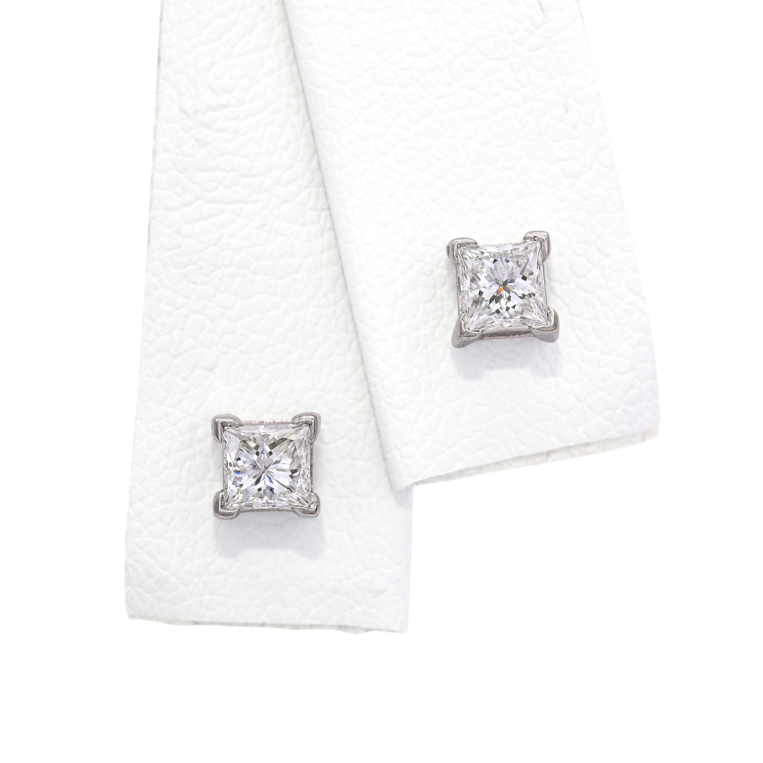 Vintage Platinum 0.62tcw Princess Cut Diamond Stud Earrings For Sale 1