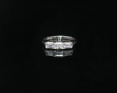 Vintage Platinum 0.66ctw Long East West Baguette Diamond 3 Stone Band Ring
