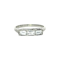 Vintage Platinum 0.66ctw Long East West Baguette Diamond 3 Stone Band Ring