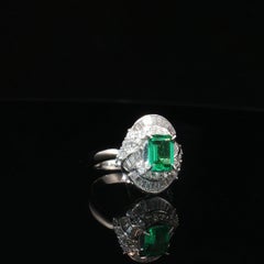 Vintage Platinum 0.73CT Colombian Emerald + 0.75CT Diamond Ring Sz 6.25