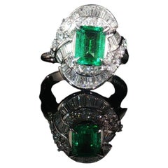 Vintage Platinum 0.73CT Colombian Emerald + 0.75CT Diamond Ring Sz 6.25