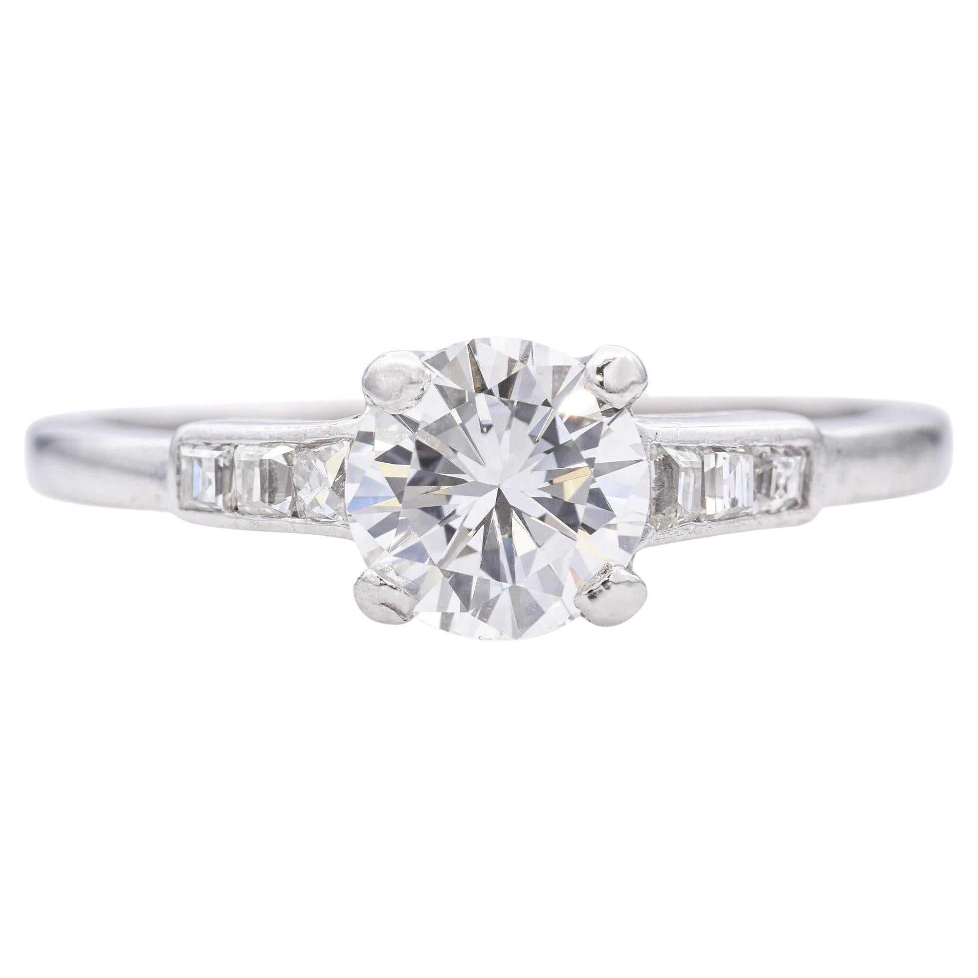Vintage Platinum 0.73ct F VS1 Diamond Engagement Ring GIA