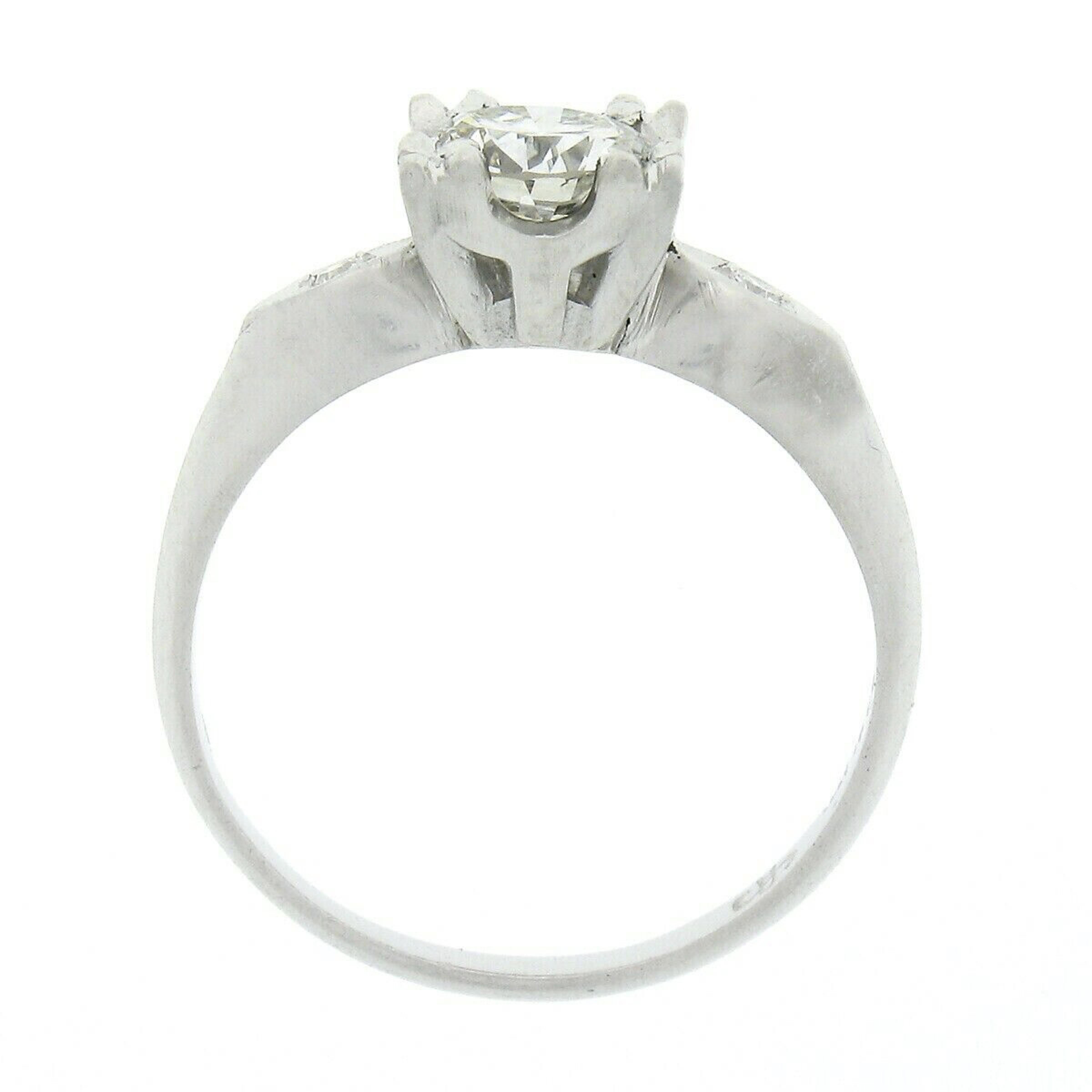 Vintage Platinum 0.73ctw Old European Prong Diamond Solitaire Engagement Ring For Sale 2