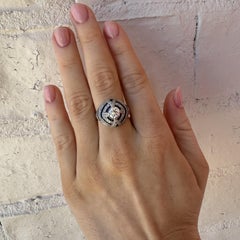Vintage Platinum 0.75 Carat Old European Cut Diamond & Sapphire Halo Ring