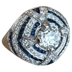 Vintage Platin 0,75 Karat Old European Cut Diamant & Saphir Halo-Ring, Vintage