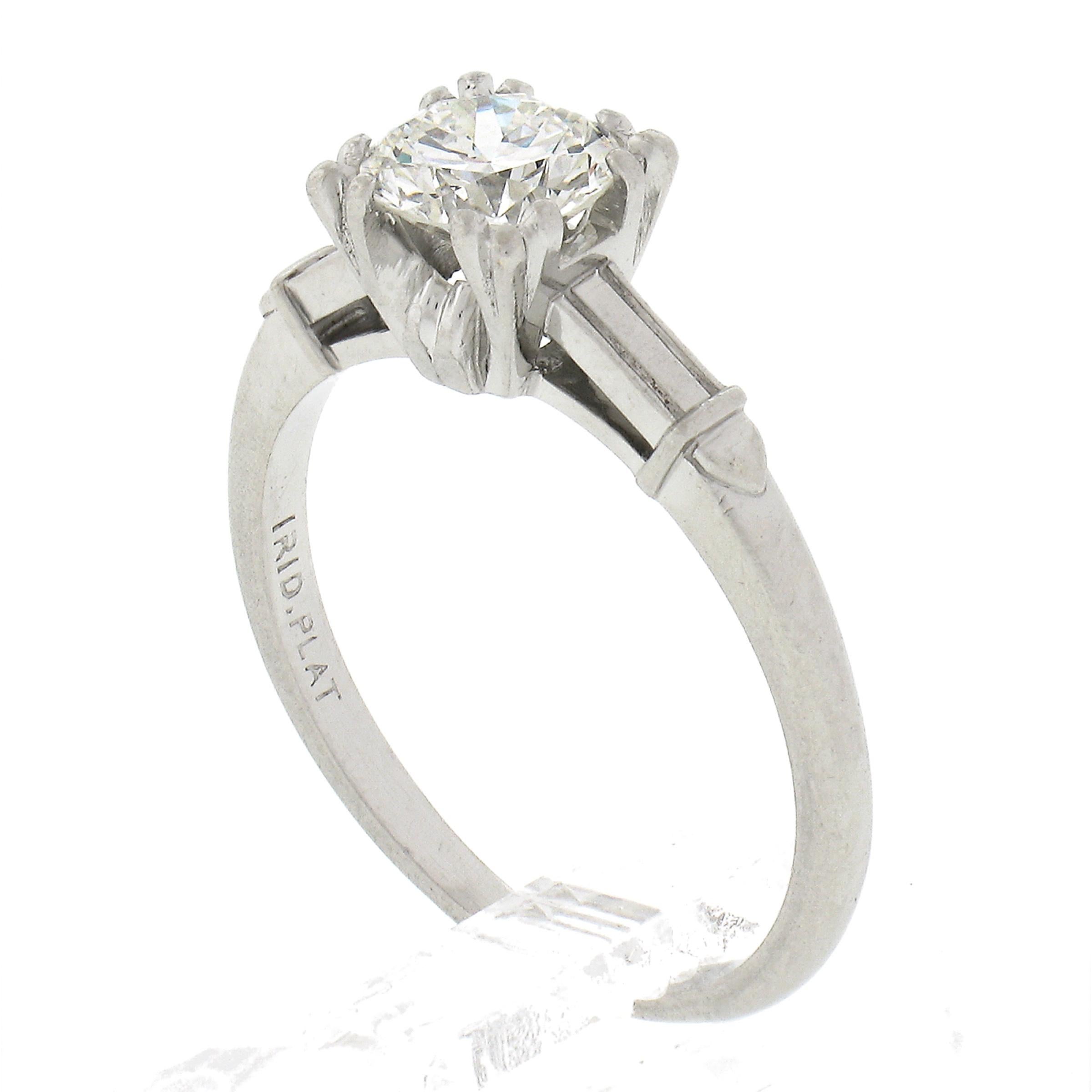 Vintage Platinum 0.75ct Old Cut Fiery Diamond in Square Basket Engagement Ring For Sale 1