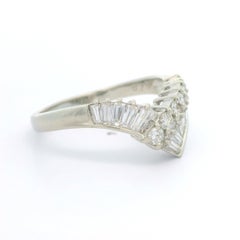 Vintage Platinum 0.75ctw Baguette & Round Cut Diamond v Chevron Band Ring