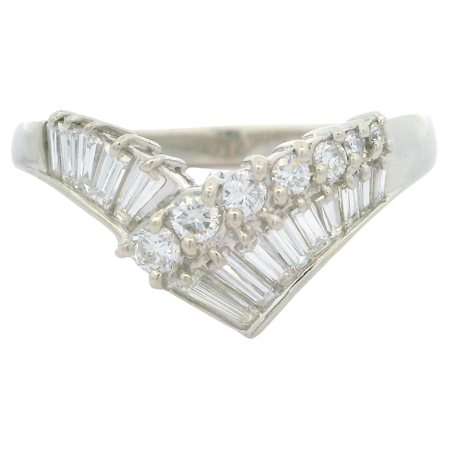 Vintage Platinum 0.75ctw Baguette 
Round Cut Diamond v Chevron Band Ring