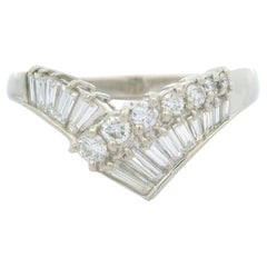 Vintage Platinum 0.75ctw Baguette & Round Cut Diamond v Chevron Band Ring