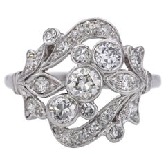 Vintage Platinum 0.75tcw Diamond Floral Motif Decorative Ring