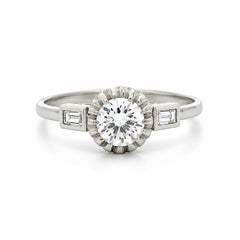 Vintage Platinum 0.80ct Illusion Set Diamond Bezel Baguette Sides Solitaire Ring