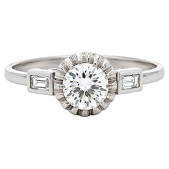 Vintage Platinum 0.80ct Illusion Set Diamond Bezel Baguette Sides Solitaire Ring