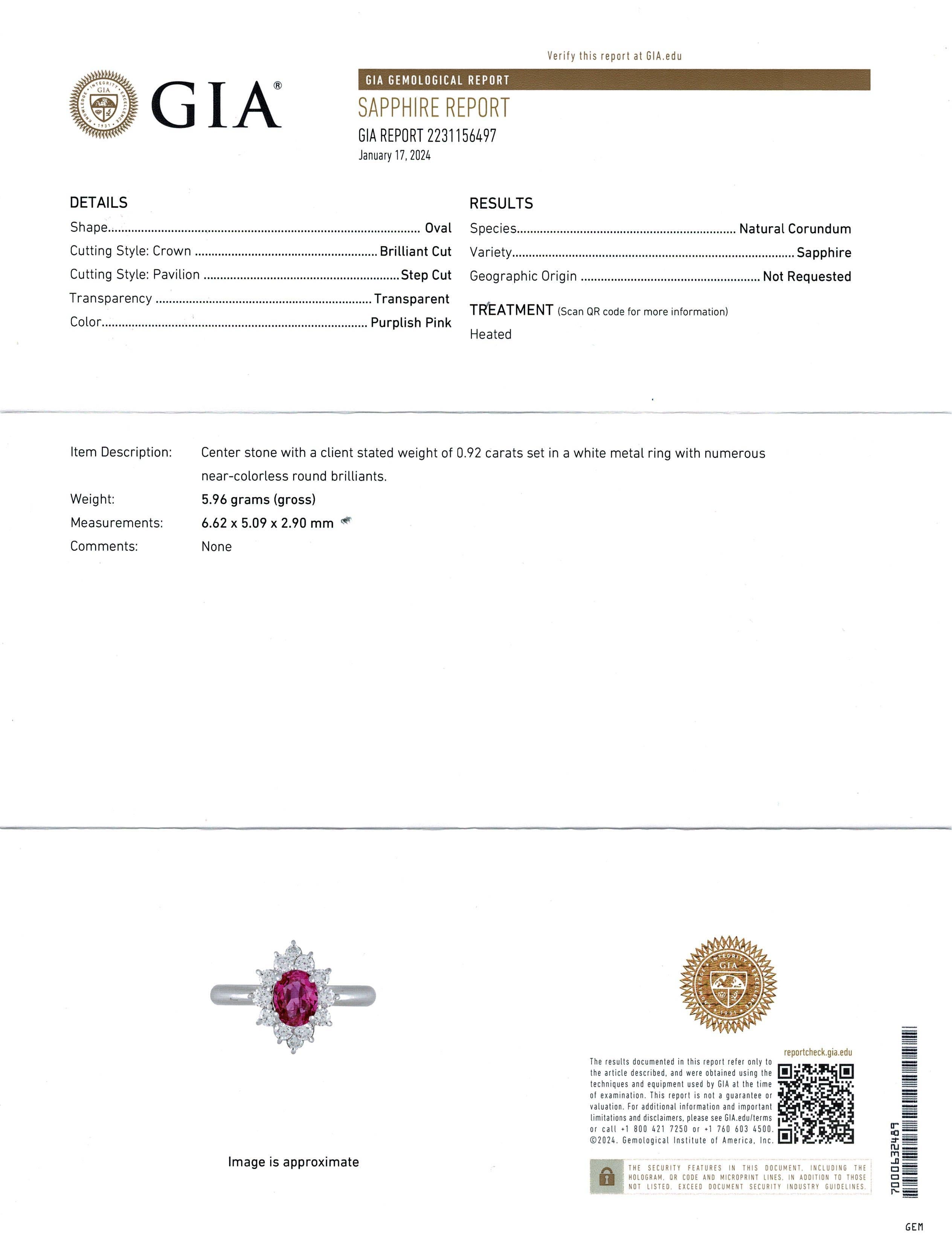 Anillo de platino vintage con halo de zafiro rosa de 0,92 ct y diamante de 0,47 ct en Bueno estado para la venta en New York, NY