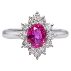 Anello Vintage in platino con zaffiro rosa da 0,92 carati e diamante da 0,47 carati a raggiera