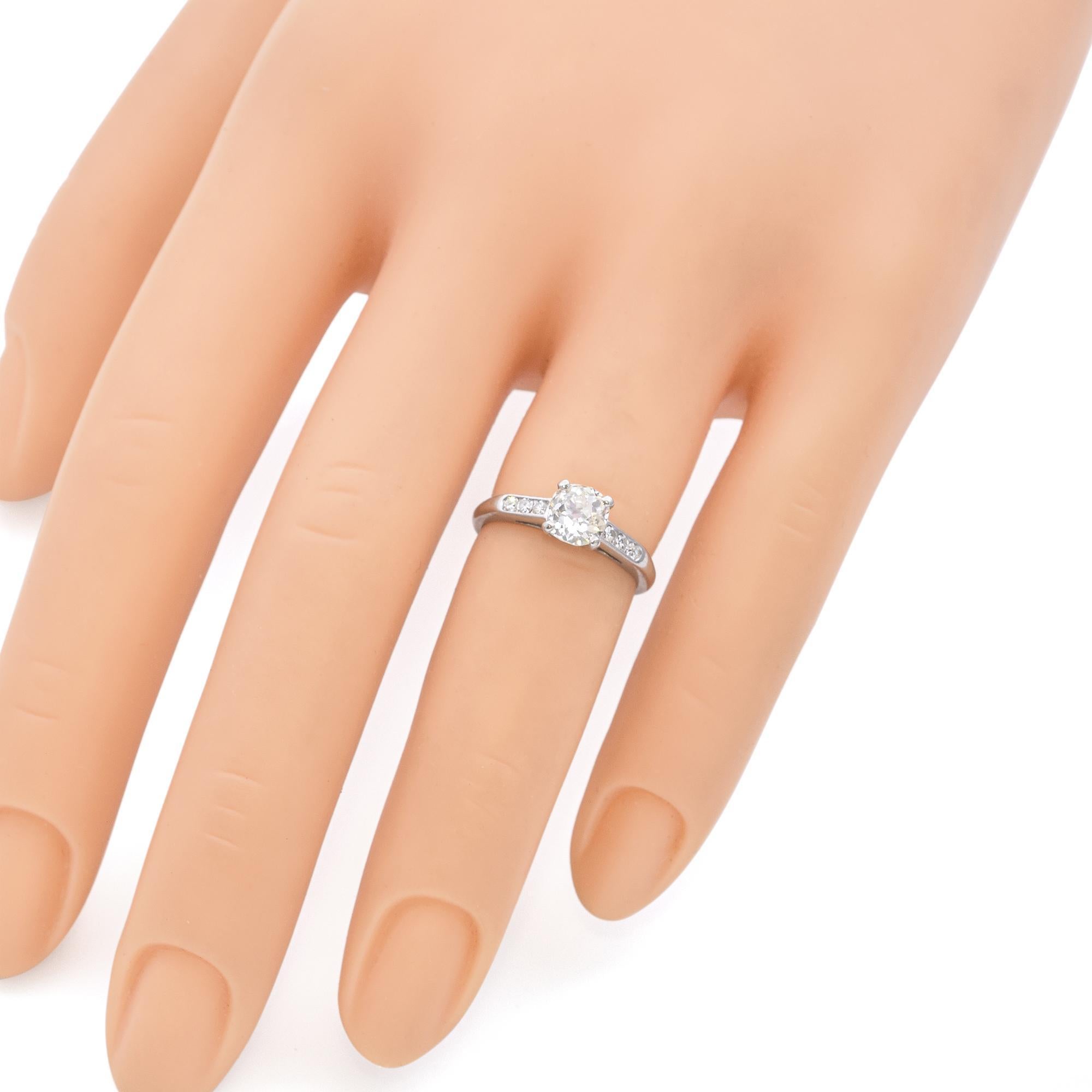 Vintage Platinum 0.96ct Old European Cut Diamond Engagement Ring In Good Condition For Sale In New York, NY