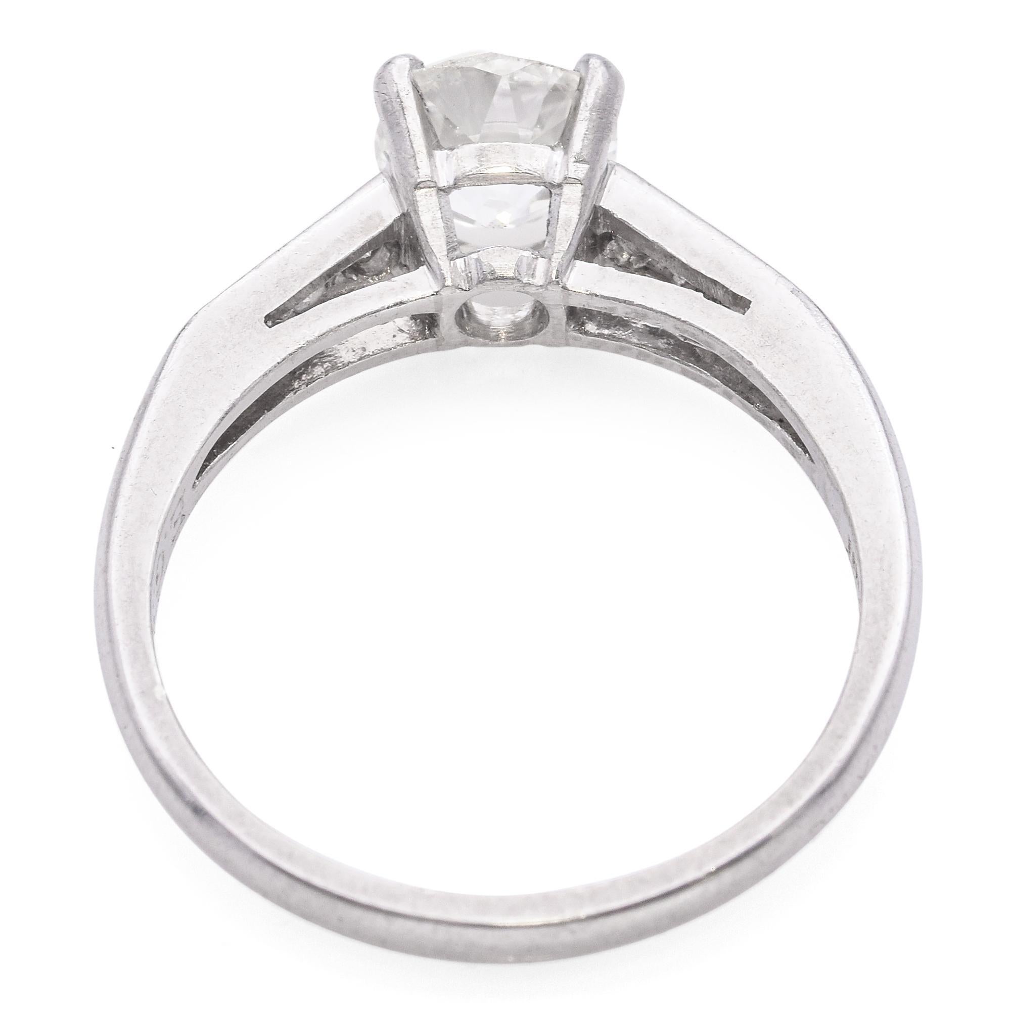 Women's Vintage Platinum 0.96ct Old European Cut Diamond Engagement Ring For Sale