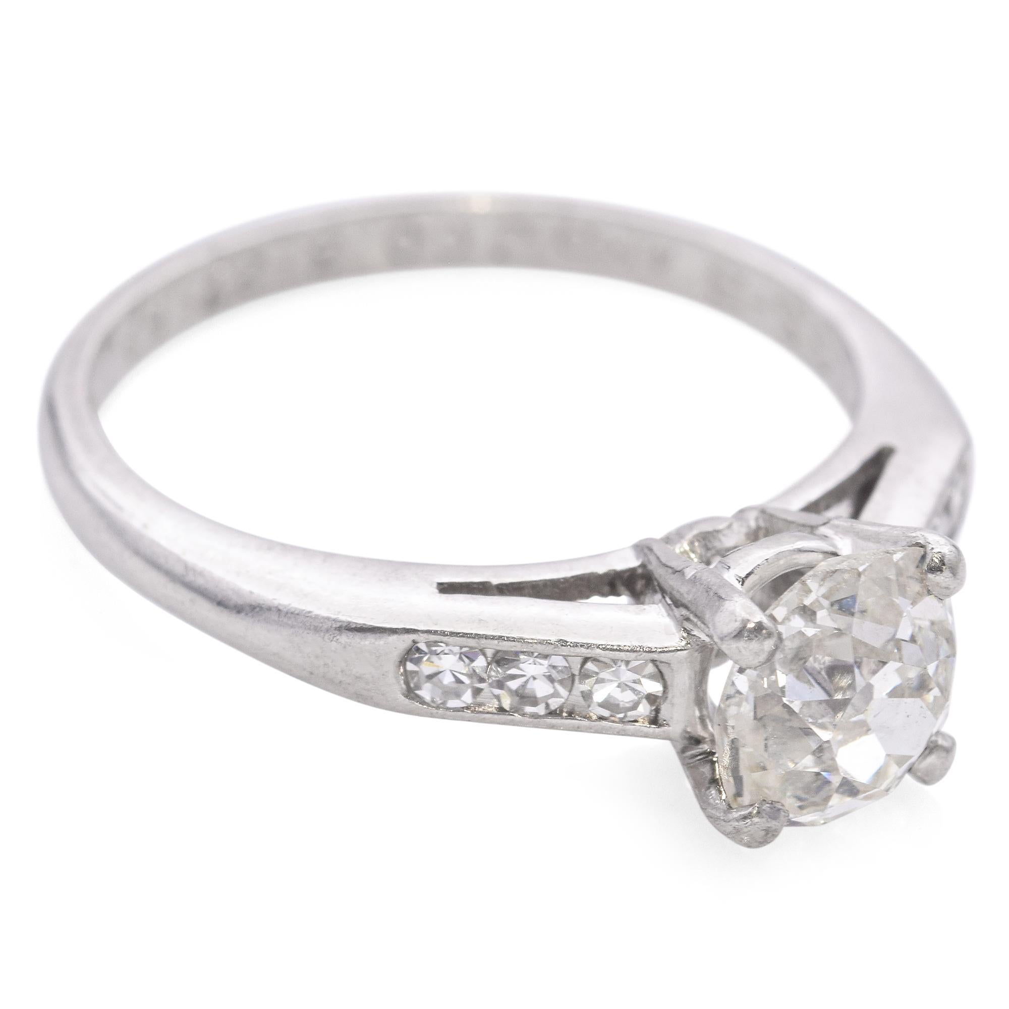 Vintage Platinum 0.96ct Old European Cut Diamond Engagement Ring For Sale 1