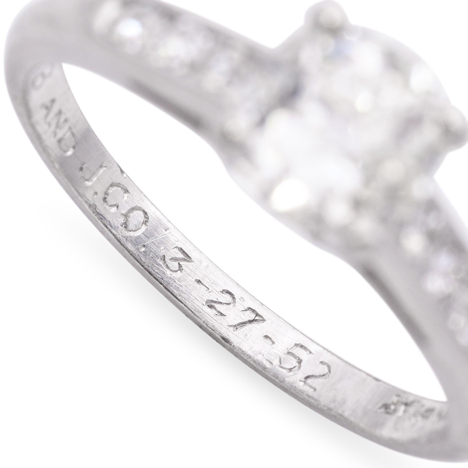 Vintage Platinum 0.96ct Old European Cut Diamond Engagement Ring For Sale 2