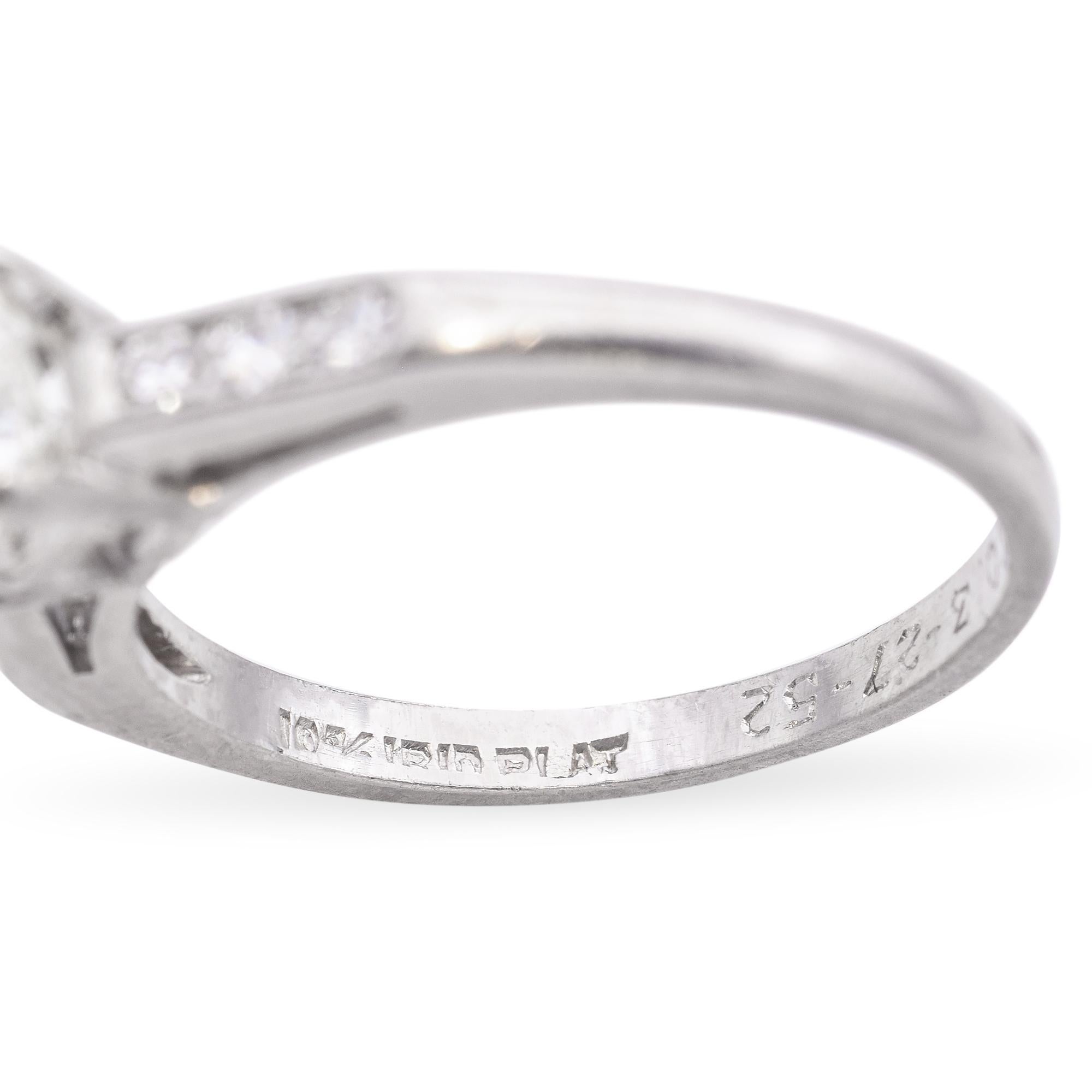 Vintage Platinum 0.96ct Old European Cut Diamond Engagement Ring For Sale 3