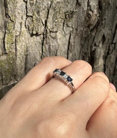 Vintage Platinum 0.98ctw Carre Square Step Cut Sapphire & Diamond Band Ring