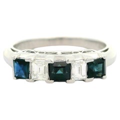 Vintage Platinum 0.98ctw Carre Square Step Cut Sapphire 
Diamond Band Ring
