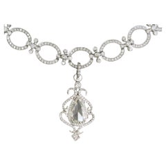 Vintage Platinum 10 Carat Pear Shape Rose Cut and Round Diamond Necklace