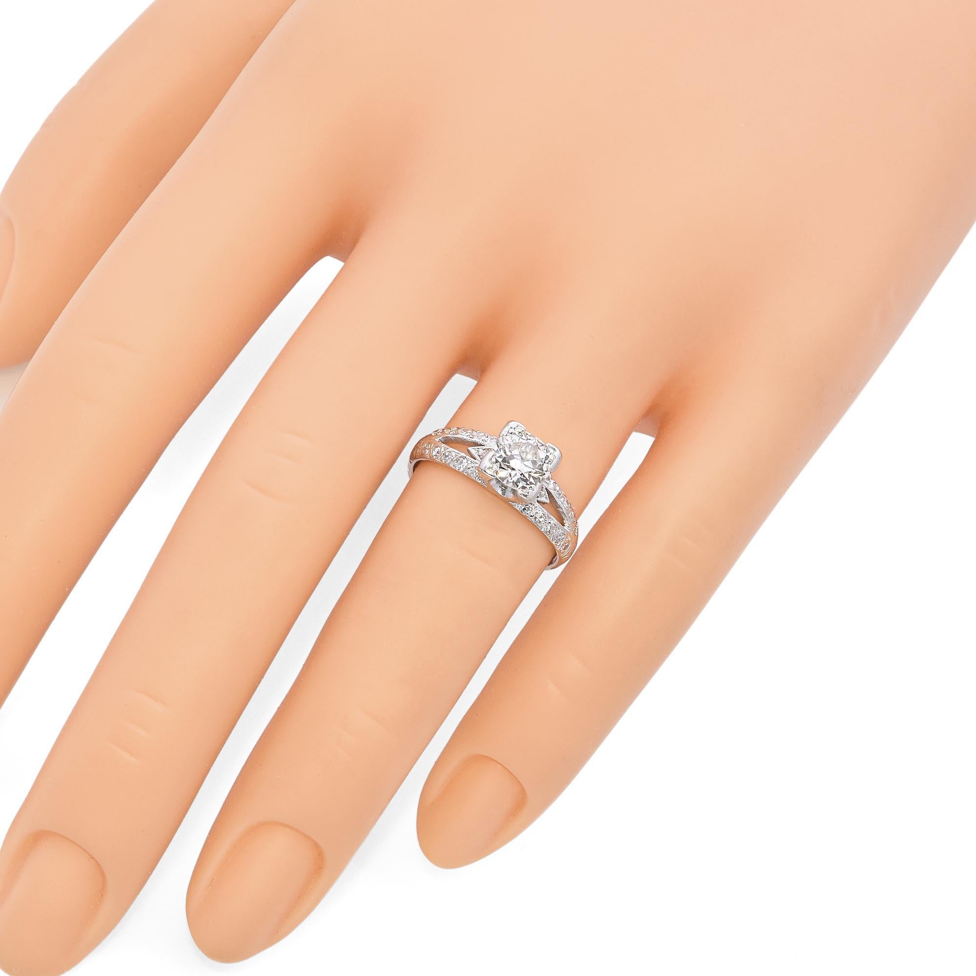 Old European Cut Vintage Platinum 1.01ct Brilliant Cut Diamond Engagement Ring For Sale