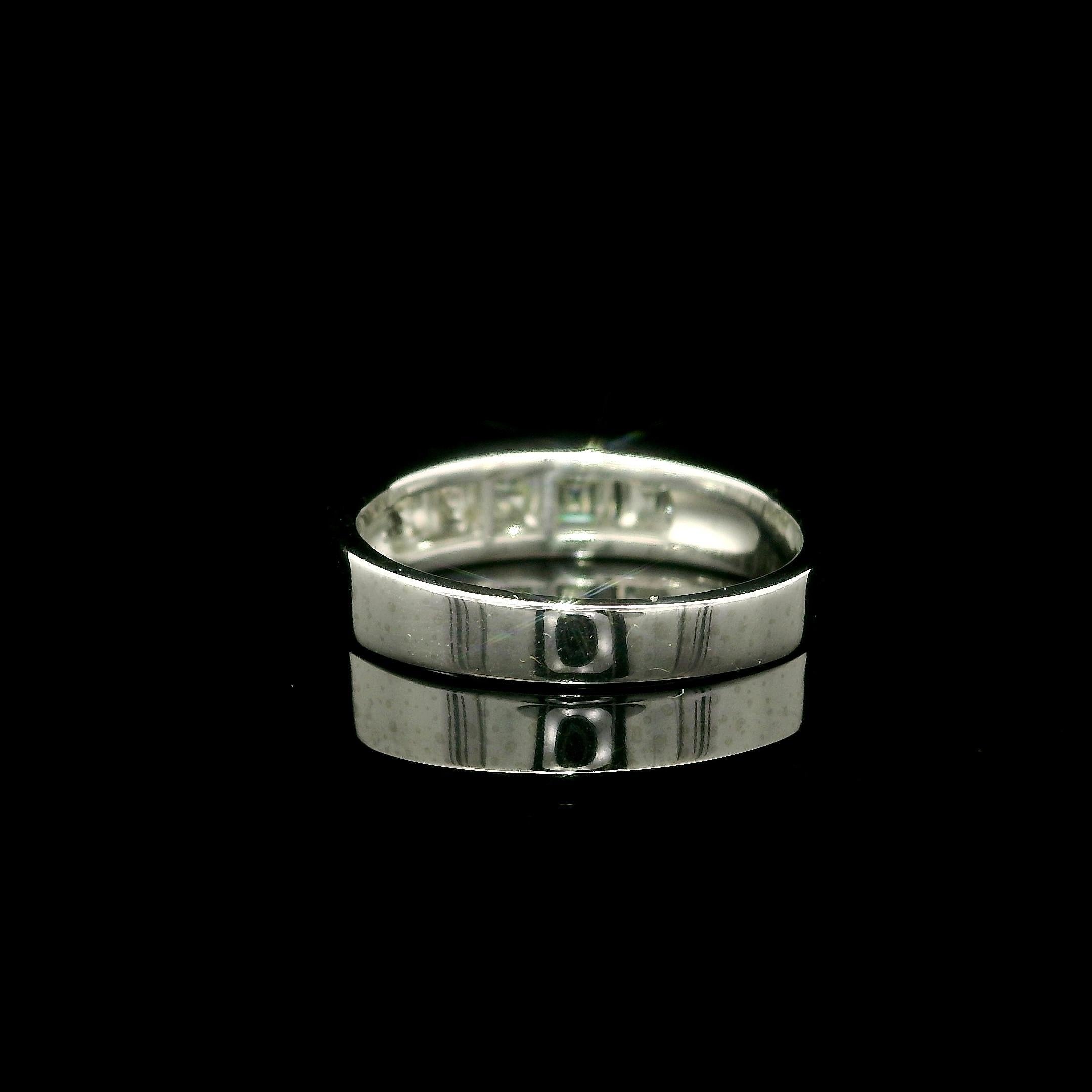Square Cut Vintage Platinum 1.01ct Square Step Carre Cut Channel Diamond 5 Stone Band Ring