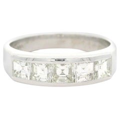 Vintage Platinum 1.01ct Square Step Carre Cut Channel Diamond 5 Stone Band Ring