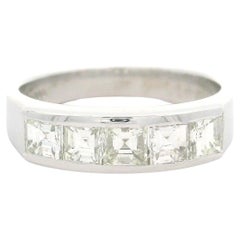 Vintage Platinum 1.01ct Square Step Carre Cut Channel Diamond 5 Stone Band Ring