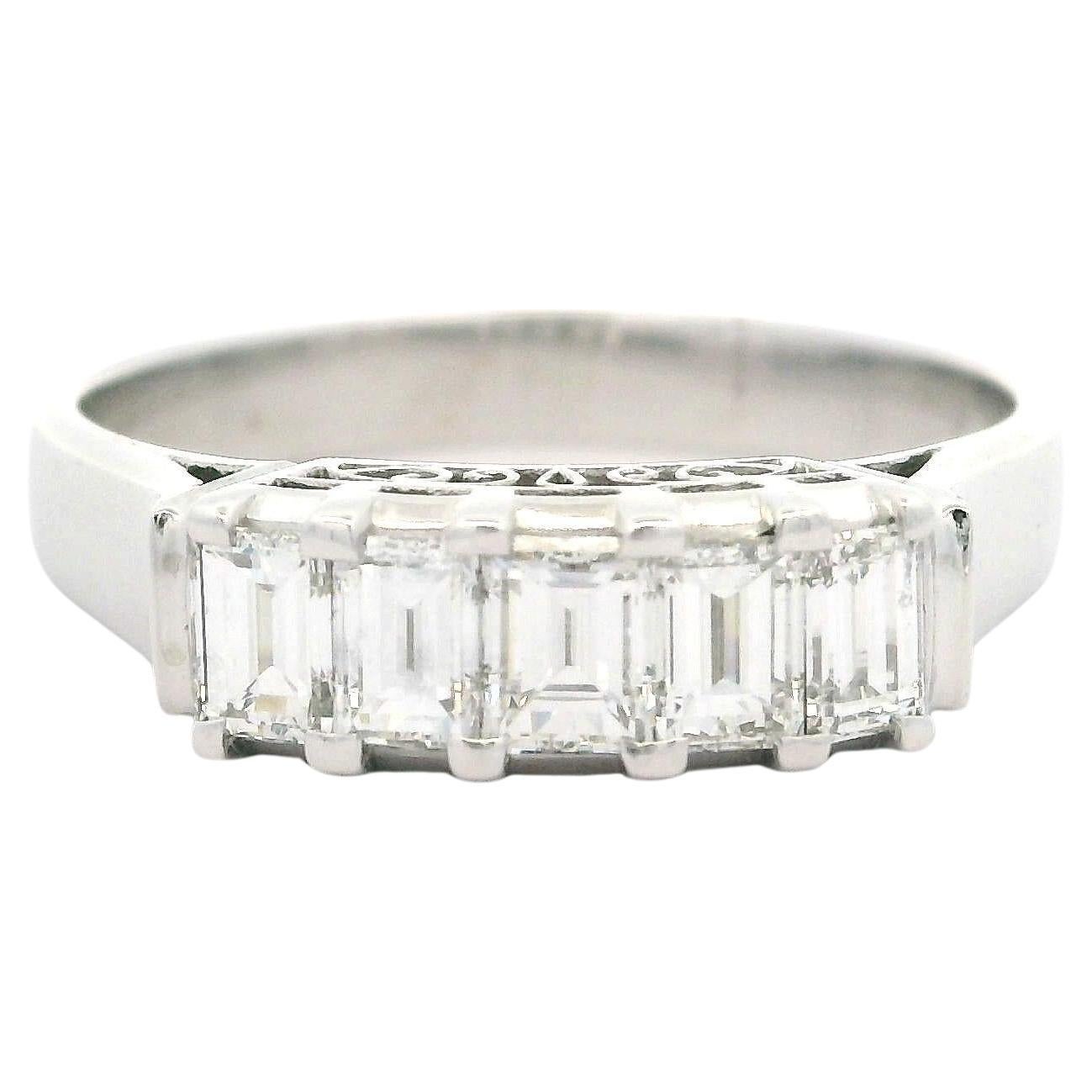 Vintage Platinum 1.01ctw 5 Emerald Cut VS F Diamond Stackable Band Ring