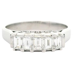 Anello impilabile in platino vintage da 1,01ctw 5 diamanti taglio smeraldo VS F