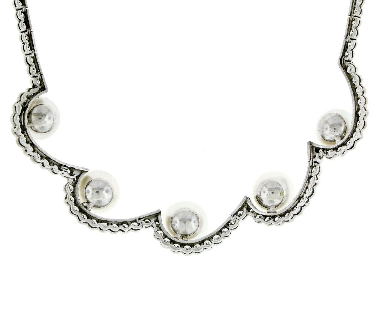 Platinum 10.25 Carat Diamond and Floating South Sea Pearl Statement Necklace For Sale 1