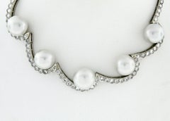 Platinum 10.25 Carat Diamond and Floating South Sea Pearl Statement Necklace