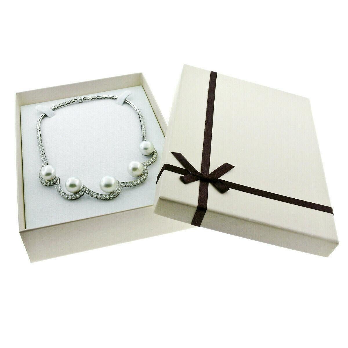 Platinum 10.25 Carat Diamond and Floating South Sea Pearl Statement Necklace In Excellent Condition For Sale In Montclair, NJ